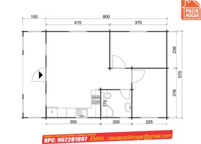 plano de casa prefabricada con dos habitaciones