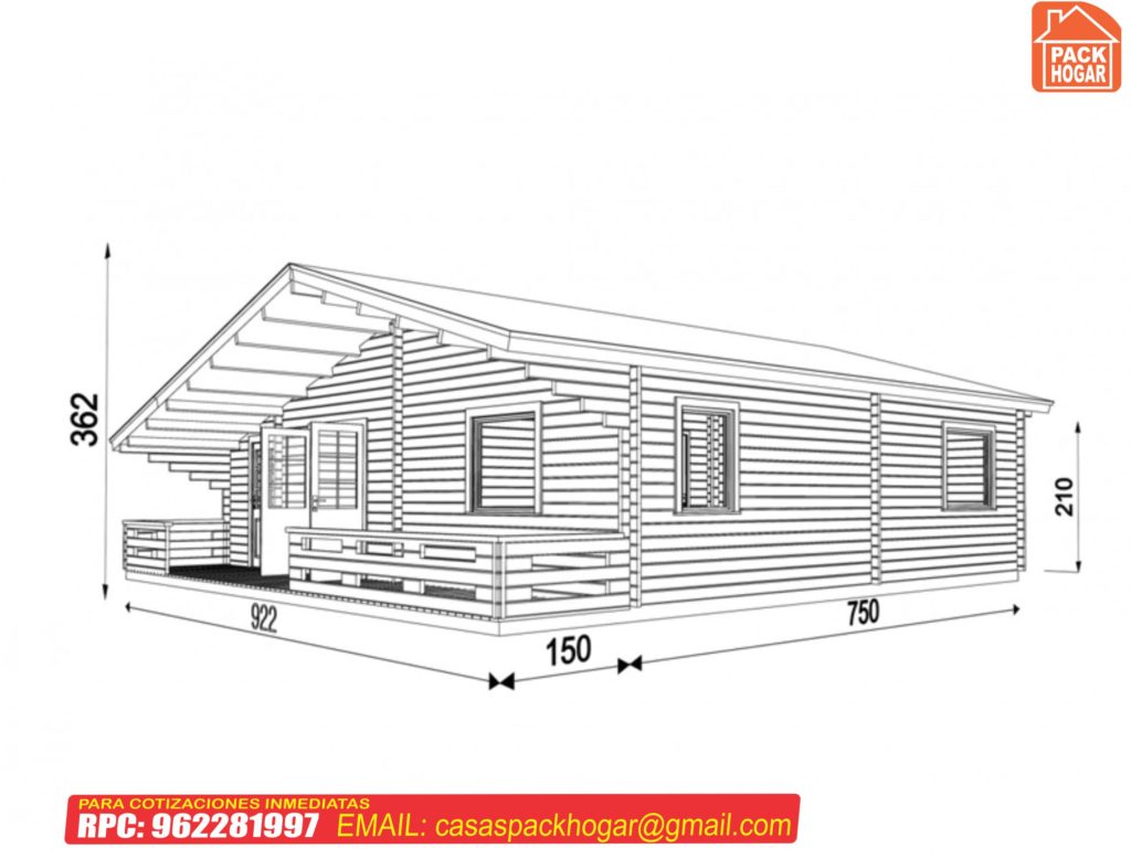plano de casas de madera prefabricadas con dos dormitorios