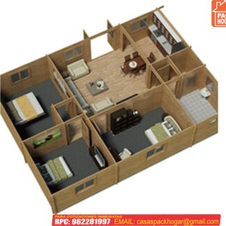 casa prefabricada de madera con 3 habitaciones
