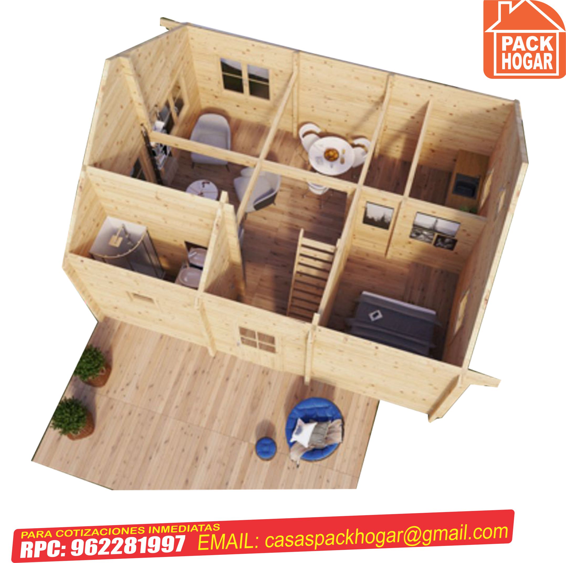 casa prefabricada de madera 2 pisos de 3 dormitorios  x  mts –  PACKHOGAR